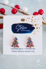 Load image into Gallery viewer, Pink Confetti Glitter Christmas Tree Stud Earrings