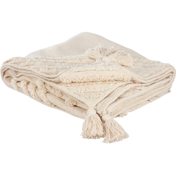 Beige blanket with tassels on a white background