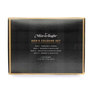 Box of Mixologie Men's Cologne Set on a white background