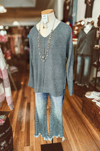 V-Neck Center Seam Hi-Low Sweater