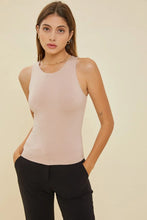 Load image into Gallery viewer, woman wearing taupe tank top with plain background