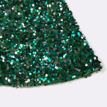 Load image into Gallery viewer, Green sequin fabric with a white background