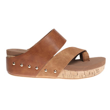 Load image into Gallery viewer, Brown sandal with cork sole on a white background