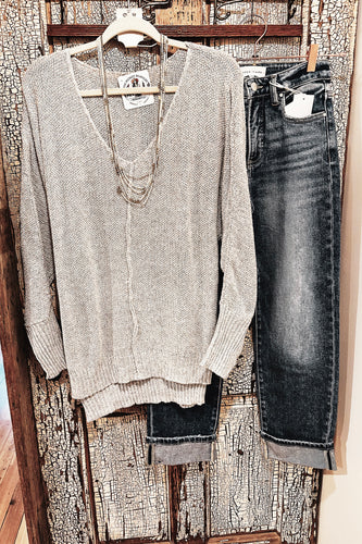 V-Neck Center Seam Hi-Low Sweater