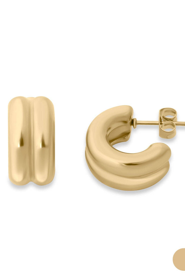 Gold hoop earrings on a white background