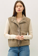 Load image into Gallery viewer, Woman wearing a beige fleece vest over a cream sweater with a white background