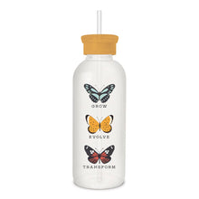 Load image into Gallery viewer, Butterfly Grow Evolve Transform Glass Water Bottle with Straw