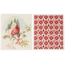 Load image into Gallery viewer, Primitives by Kathy - Winter Cardinal Swedish Dishcloth Set