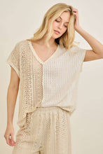 Load image into Gallery viewer, Woman wearing a beige crochet top and pants against a plain background