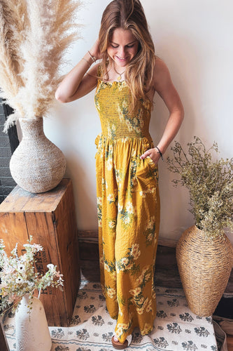 Goldenrod Floral Smocked Jumpsuit