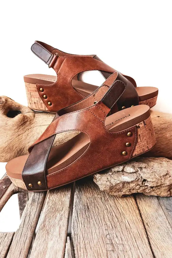 Pierre Dumas Tricia 2 Wedge Sandal TAN