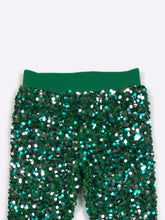 Load image into Gallery viewer, Green sequin leggings on a white background
