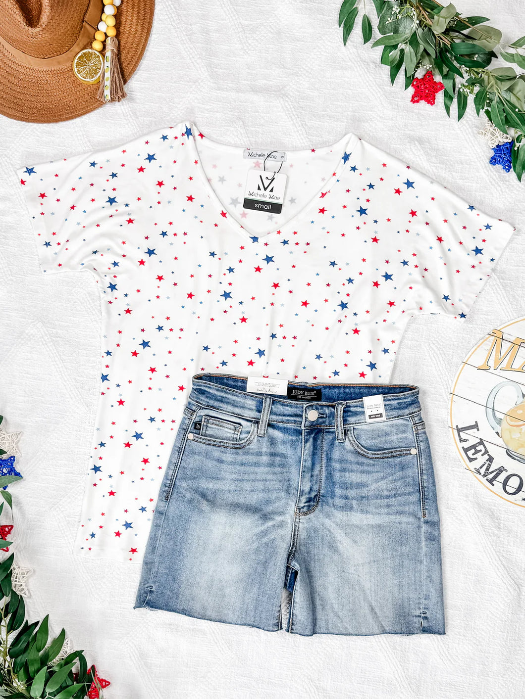 MICHELLE MAE Chloe Cozy Tee - White Liberty Stars