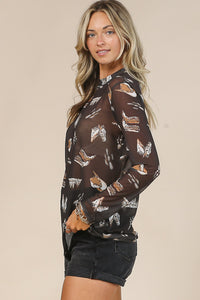 Wild West Long Sleeve Mesh Top
