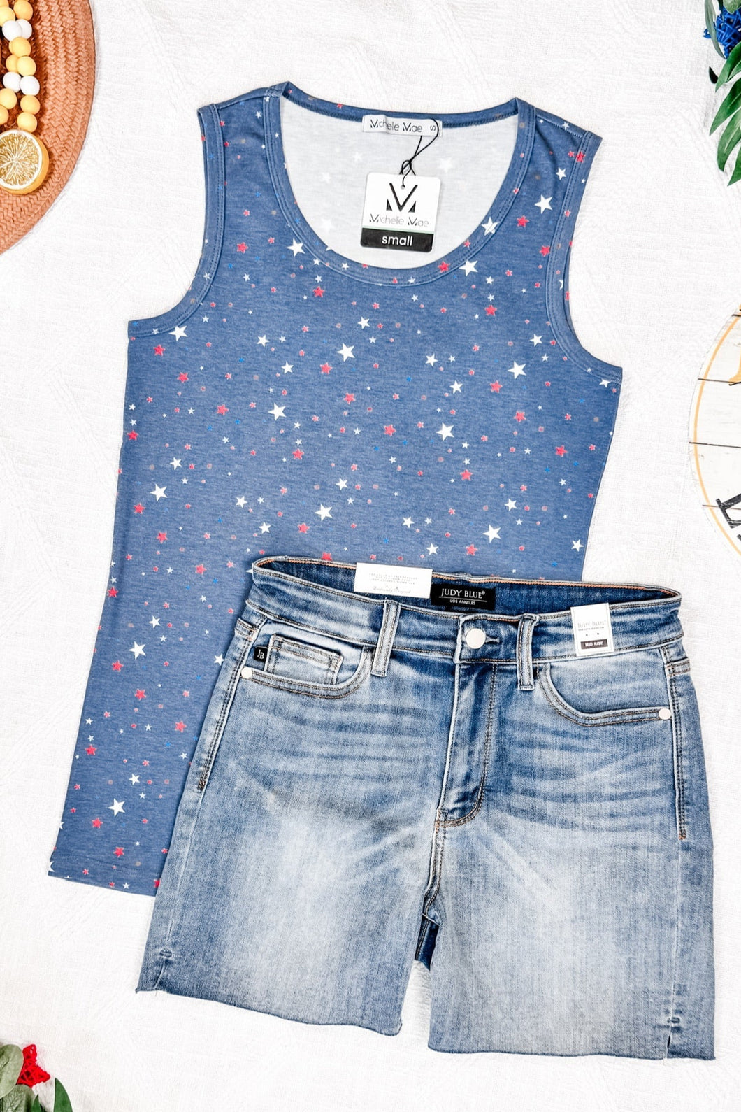 MICHELLE MAE Ava Tank - Blue Liberty Stars