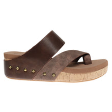 Load image into Gallery viewer, Brown sandal with cork sole on a white background