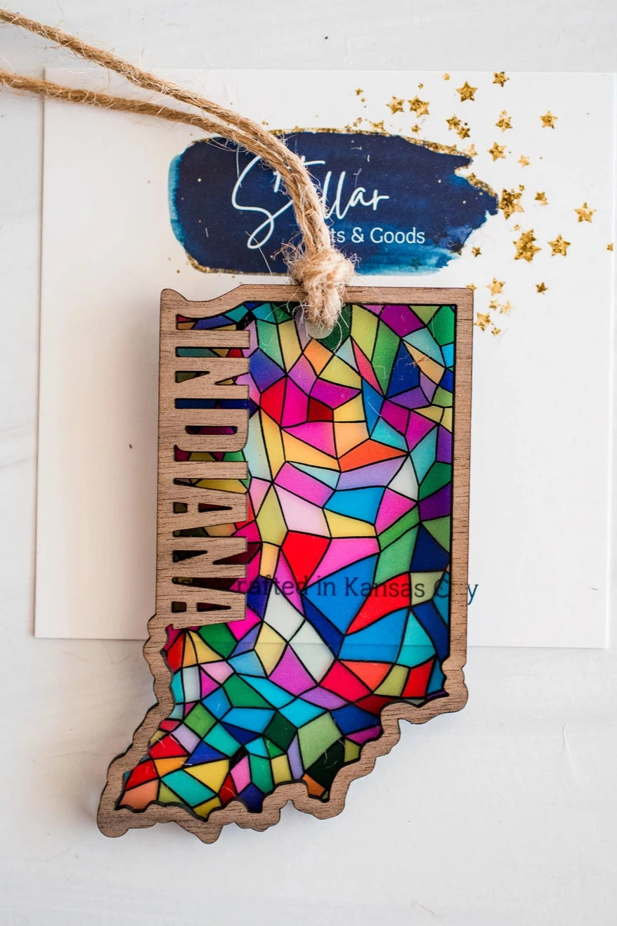 Stained Glass State Holiday Ornaments - Indiana