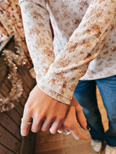 Load image into Gallery viewer, MICHELLE MAE Button Snap Henley Top Tan Micro Floral