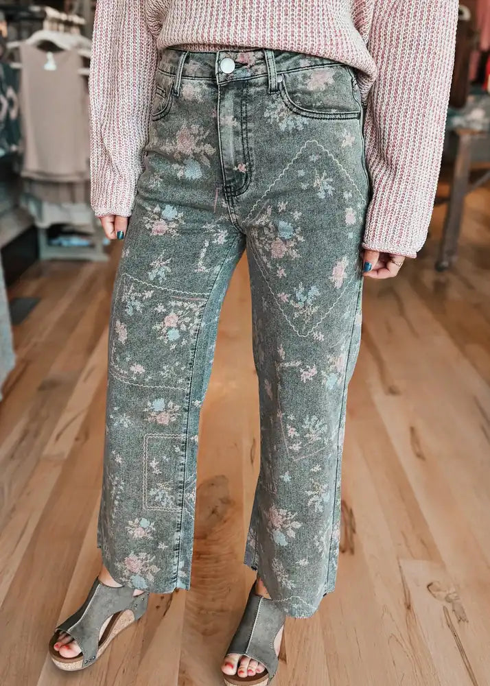 The Vintage Floral Bandana Wide Leg Jeans