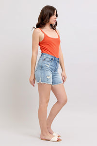 JUDY BLUE Frayed Hem Distressed Shorts