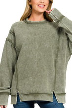Load image into Gallery viewer, woman wearing olive green sweatshirt