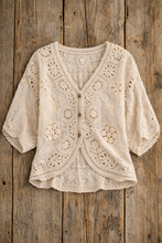 Load image into Gallery viewer, Beige lace top on a wooden surface