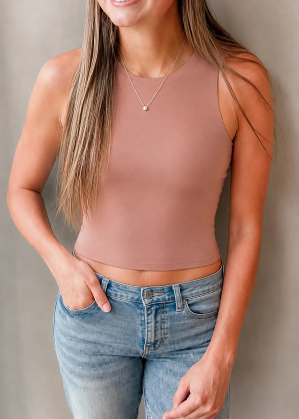 Be Cool - [SOFT CORE] HIGH NECK CROPPED TANK  : Mocha