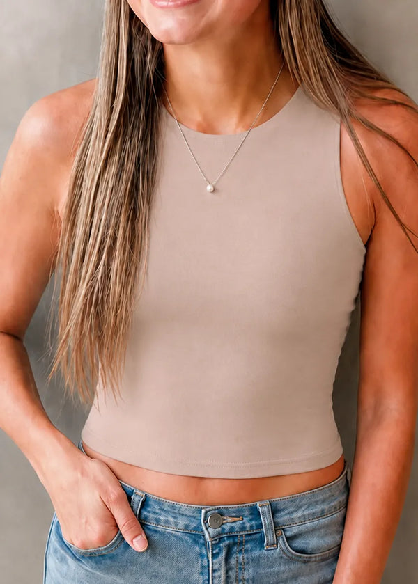Be Cool - [SOFT CORE] HIGH NECK CROPPED TANK  : Taupe