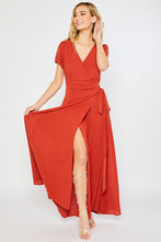 Load image into Gallery viewer, Flowy Maxi Wrap Dress Red