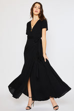 Load image into Gallery viewer, Flowy Maxi Wrap Dress Black