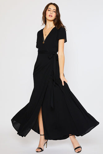 Flowy Maxi Wrap Dress Black