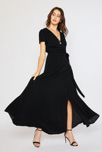 Load image into Gallery viewer, Flowy Maxi Wrap Dress Black