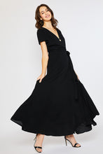 Load image into Gallery viewer, Flowy Maxi Wrap Dress Black