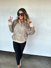 Load image into Gallery viewer, woman wearing camo top