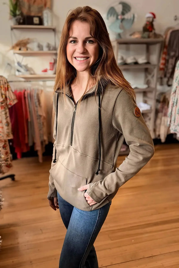 MICHELLE MAE Classic HalfZip Hoodie Olive