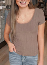 Load image into Gallery viewer, Be Cool - LACE TRIMED RIBBED SCOOP NECK SHORTSLEEVE TOP