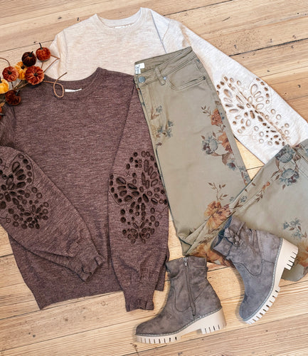 The Willow Eyelet Sweater MOCHA
