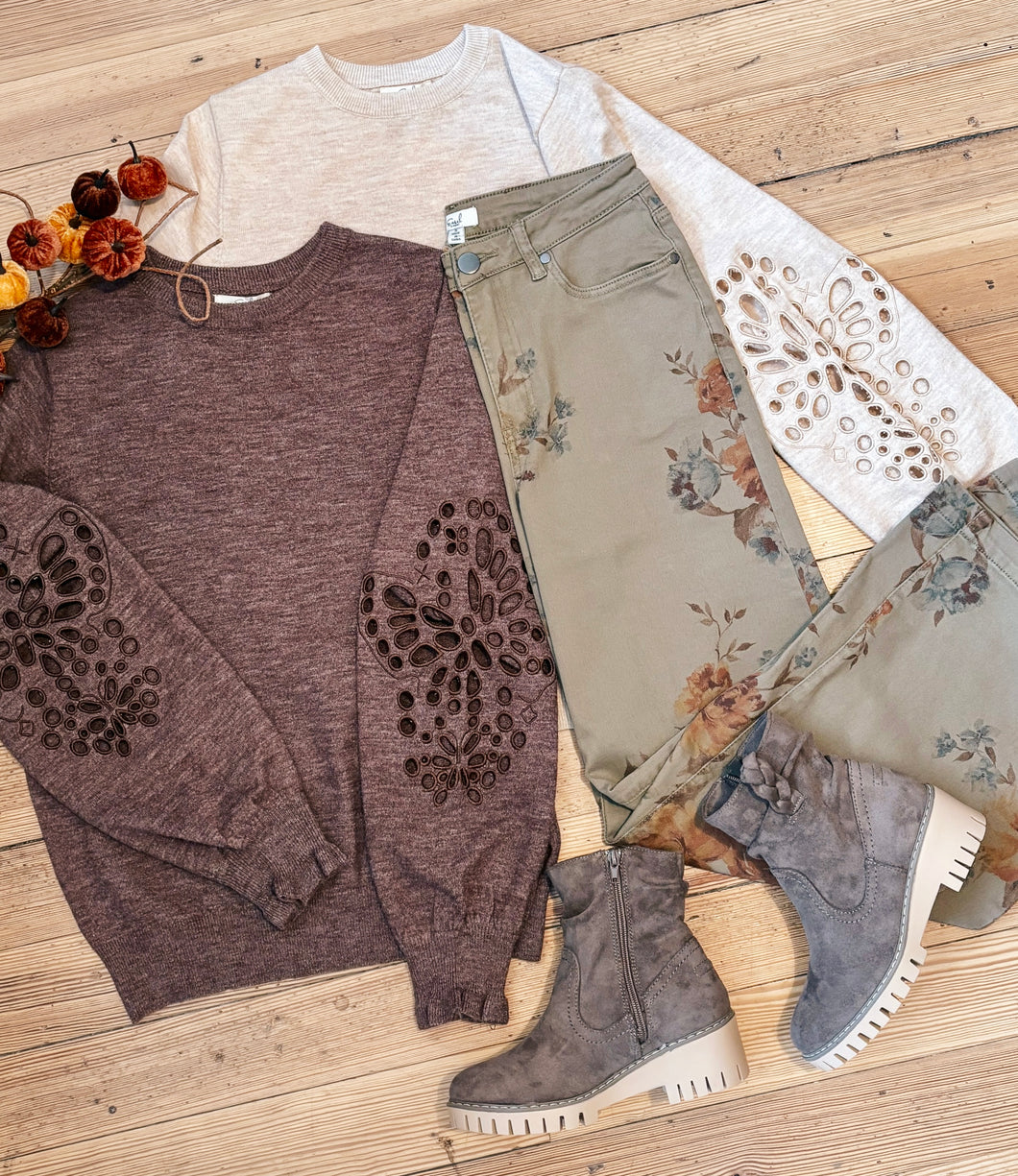 The Willow Eyelet Sweater MOCHA