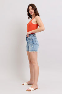 JUDY BLUE Frayed Hem Distressed Shorts