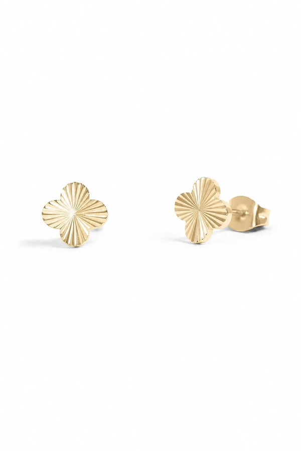 18K Gold PVD Stainless Steel Clover Stud Earrings: Gold