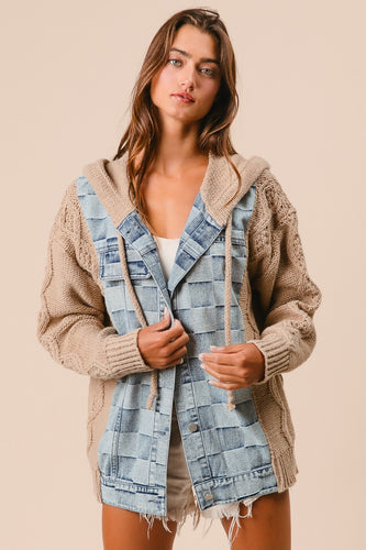 PRE-ORDER Checkered Denim + Sweater Jacket