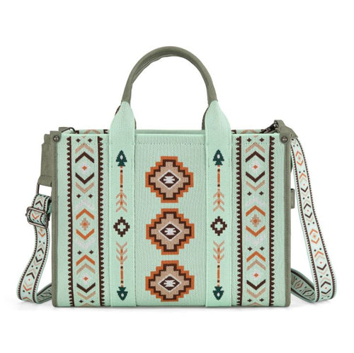 Montana West Aztec Retro Arrows Dual Sided Print Large Tote/Crossbody-Green