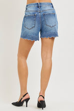 Load image into Gallery viewer, Denim shorts with scalloped hem on a plain background