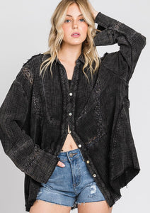 Mineral Wash Lace Trim Top