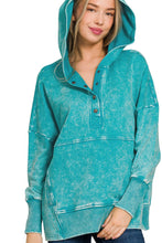 Load image into Gallery viewer, woman wearing teal hoodie