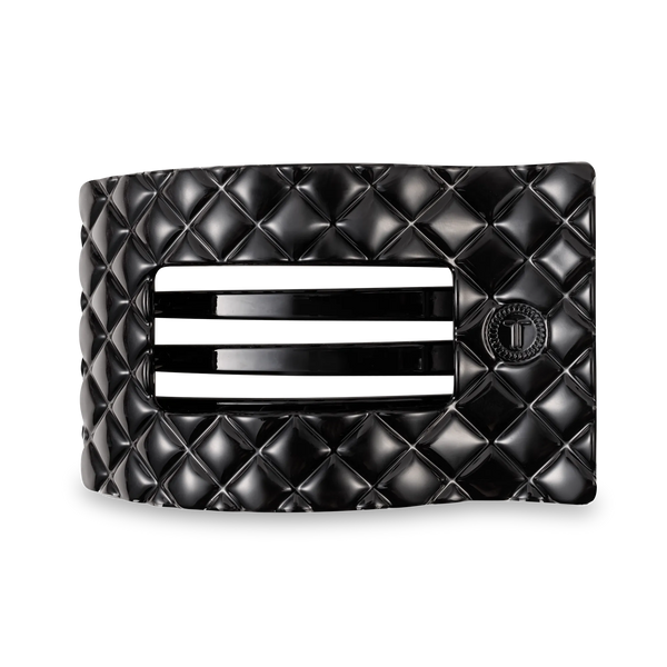 TELETIES - Flat Rectangle Hair Clip | Large | Jet Black Quilted