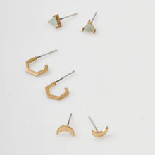 Load image into Gallery viewer, Set of gold earrings on a white background