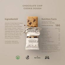 Load image into Gallery viewer, Collagen protein bar packaging with ingredients list, nutrition facts, and branding on a beige background.