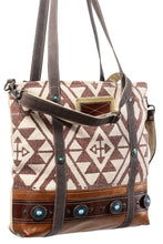 Load image into Gallery viewer, Brown and beige patterned handbag with decorative elements on a white background