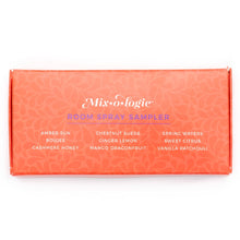 Load image into Gallery viewer, Orange room spray sampler box with brand name and product names on a white background